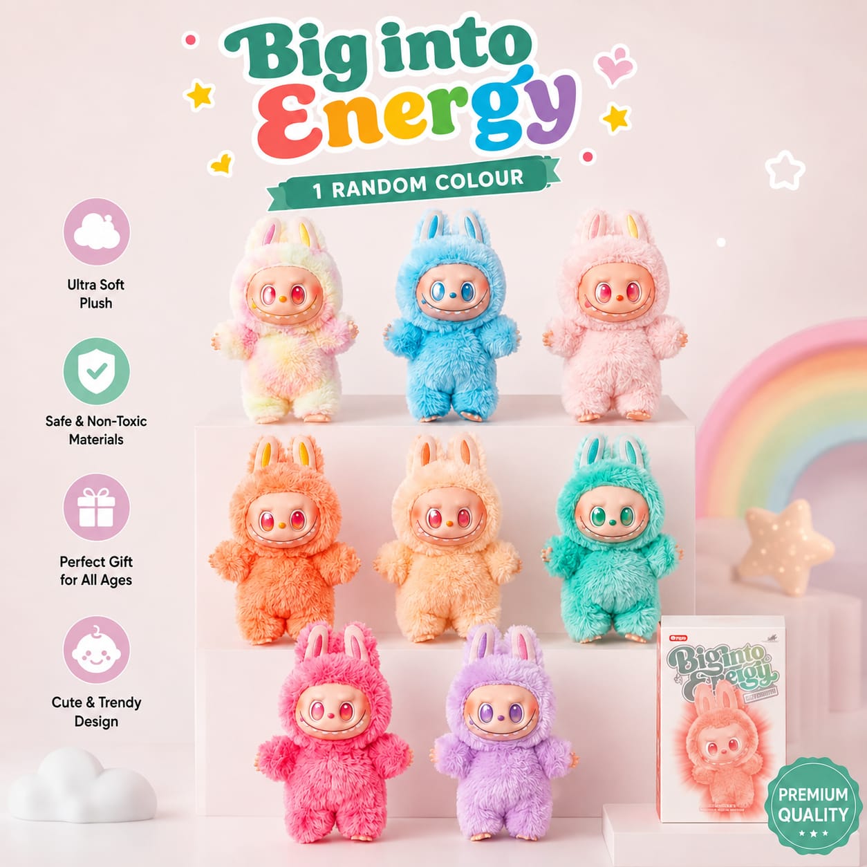 LABUBU Fluffy Plush Doll – Cute Soft Monster Toy