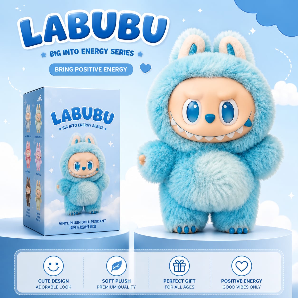 LABUBU Fluffy Plush Doll – Cute Soft Monster Toy